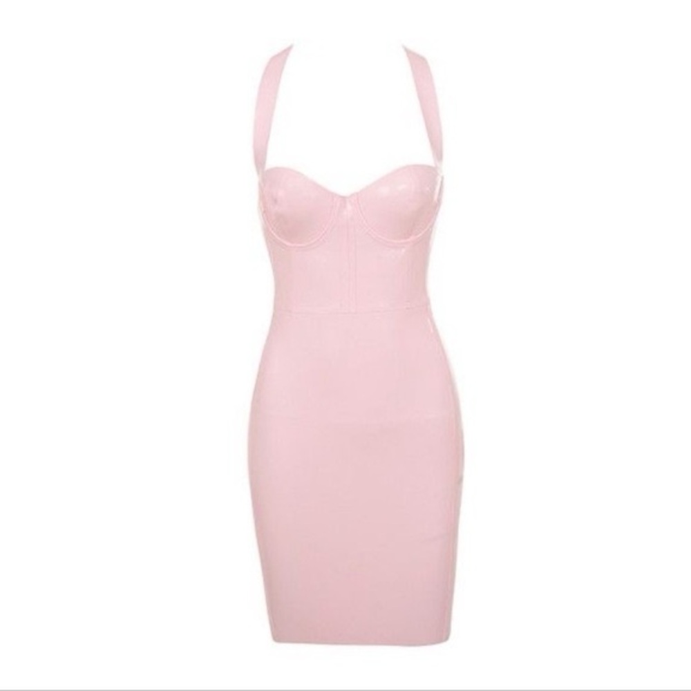 House of CB Baby Pink Anissa Latex Mini Bodycon Dress